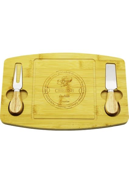 Motto Ticaret Bıçak Sağ-Sol 19X29CM -1.5cm Ahşap Bambu Kahvaltı Peynir Sunum Tabak 2peynir