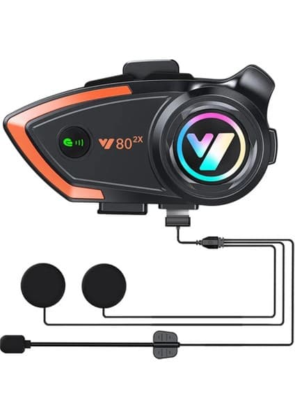 Enco Store Yeni Model Y80-2X Motosiklet Intercom 2 Kişilik Bağlantı Rgb Işıklı Bluetooth Kulaklık