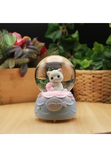 Enco Store Pilli Işıklı Müzikli Kar Küresi–şanslı Toplu Kedi Figürlü Eğlenceli Masaüstü Biblo,