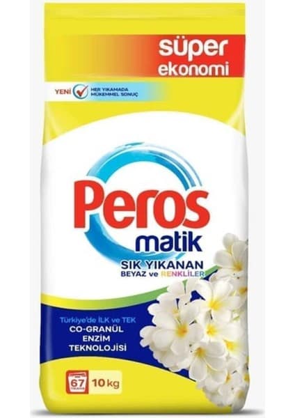 Peros Matik Yasemin Çiçeği Toz Çamaşır Deterjanı 10 kg (Sık Yıkanan Beyazlar ve