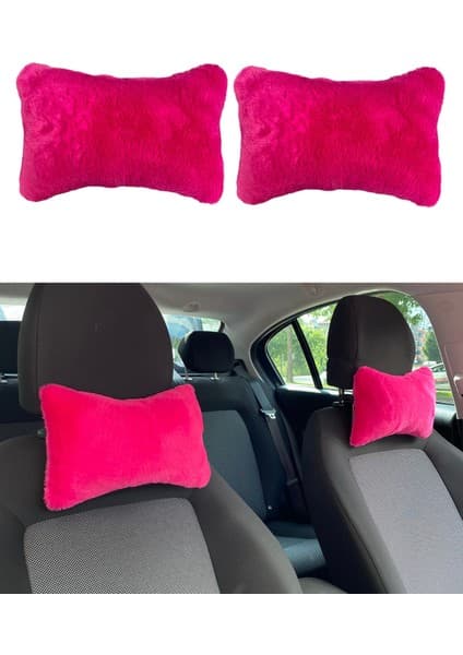 Melonika Yumuşak Peluşlu Ortopedik Araba Seyahat Boyun Yastığı 2'li Fuşya Pembe