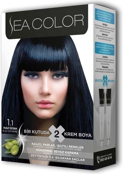Sea Color 2 Tüp Krem Saç Boyası Seti Mavi Siyah