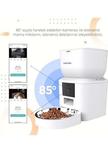 Haustier QQ025 Kameralı Akıllı Kedi Otomatik Mama Kabı, App-Wifi Uzaktan Kontrol, Ayarlanabilir