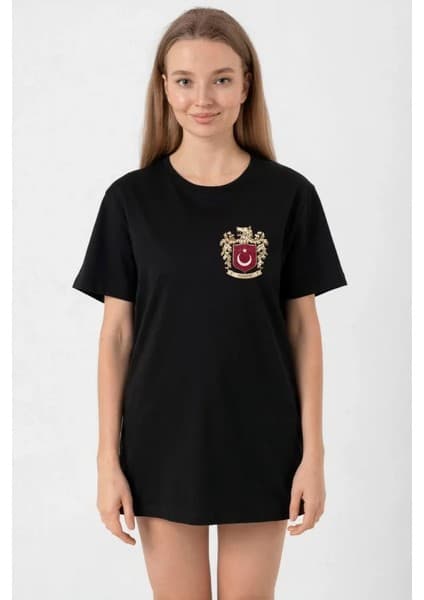 Trend Cojans Türk Arma Baskılı Oversize Bisiklet Yaka Günlük T-Shirt -