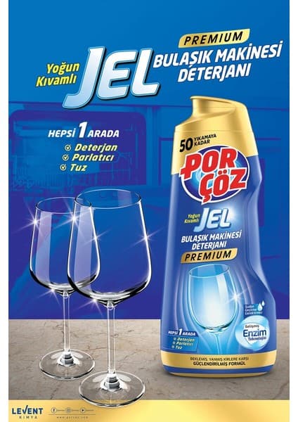 Porçöz 900 ml Yoğun Kıvamlı Bulaşık Makinesi Jel Deterjan Zorlu Kirler İçin Etkili