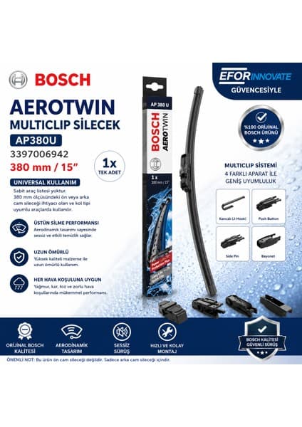 Bosch Orijinal 3397006942 Aerotwin Tekli Silecek Süpürgesi 380