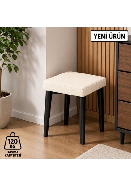 Edmonda Ev Aksesuar Kare Tekli Puf Takımı Tabure Bench Makyaj Sandalyesi Siyah