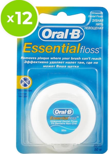 Oral-B 50 m x 12 Adet Essential Floss Diş İpi Kokusuz ve Unwaxed Özellikleriyle Ağız Bakımında