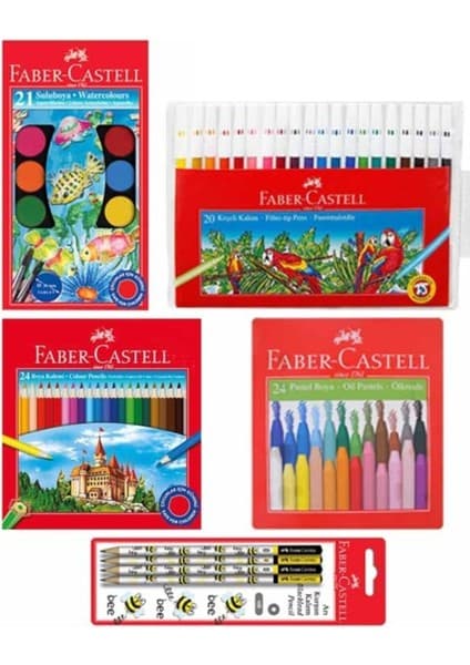 Faber-Castell 4'lü Öğrenci Boyama Kalem Seti Renkli Boyalar ile Eğlenceli Çizim