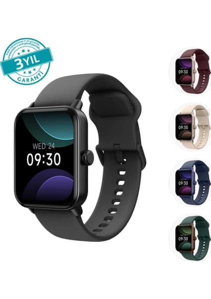 ttec Tempus 44 mm,  Dikdörtgen Kasa, İOS ve Android Uyumlu, 22mm Değiştirilebilir Kordonlu, Akıllı Saat Siyah 2S13WV3