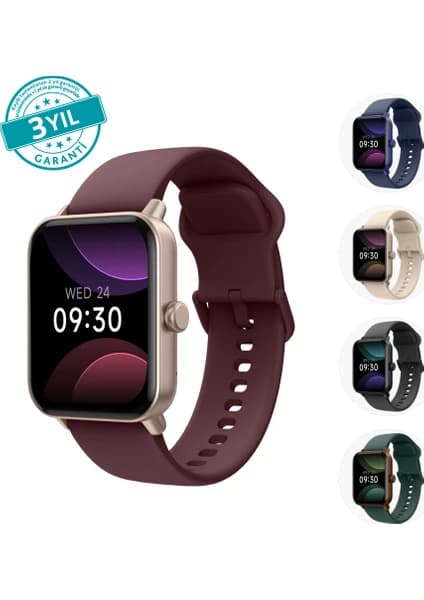 ttec Tempus 44 mm,  Dikdörtgen Kasa, İOS ve Android Uyumlu, 22mm Değiştirilebilir Kordonlu, Akıllı Saat Yakut Kırmızısı 2S13WV3