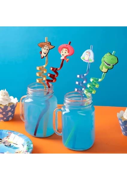 Jouis Pipeti 4 Adet Şekilli-Uzun Kıvrımlı Figürlü Pipet Seti 26 cm Rahat