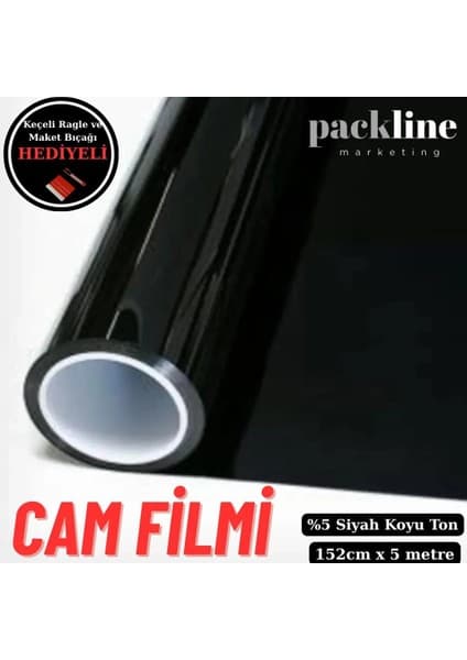 Packline Marketing %05 Koyu Ton Siyah Cam Filmi Ev - Araba - Balkon - Ofis 152CM x