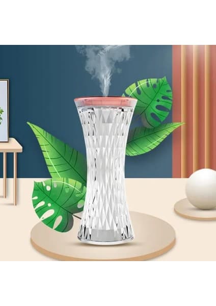 Masaüstü Lamba ve Nemlendirici Şarjlı Işık Kristal Elmas Desenli 7 Farklı Renk Atmosfer
