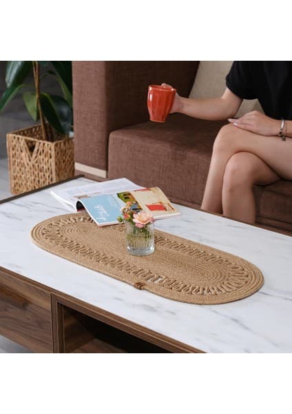 Modern Doğal Jüt Dokuma Masa Örtüsü, Örgülü Sehpa Yolluğu, Oval Masa Örtüsü Yemek