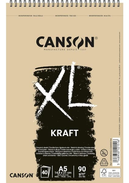 Canson Xl Kraft Eskiz ve Resim Defteri, Spiralli, 40 Sayfa, A5, Brun,