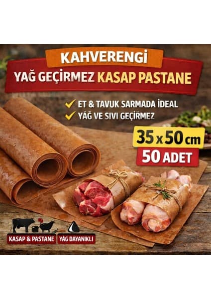 Kahverengi Yağ Geçirmez Kasap Pastane Kağıdı 35X50 cm Et Tavuk Sarma 50