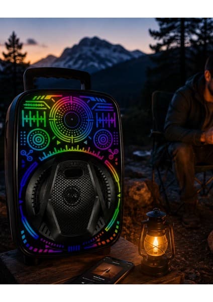 Epilons 8 Inç Karaoke Hoparlör USB Aux Fm Destekli Işıklı