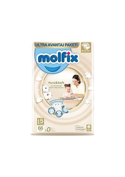 Nacario Molfix Bebek Bezi Pure&soft Junior 5 Beden Aylık Paket 66
