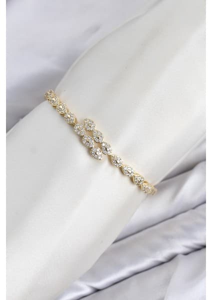 Bezos cm Damla Model Zirkon Taşlı Vıp Seri Gold Renk Pirinç Kadın