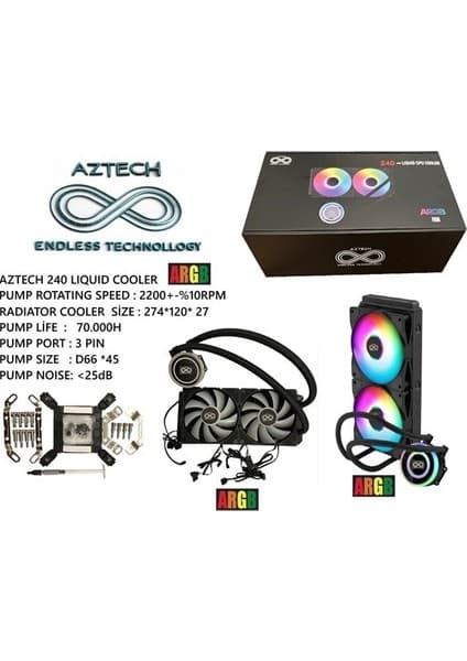 Aztech 240MM Lıquıd Coolıng AZ240-1B Argb Sıvı Soğutmalı AM5-1851P Işlemci