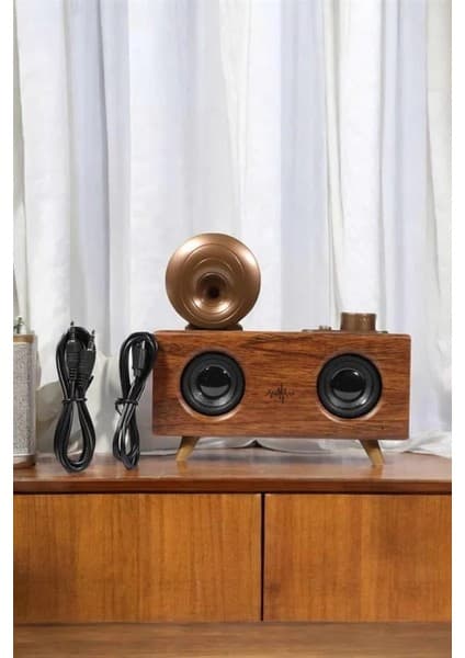 Aydogan's Bluetooth Hoparlör Ahşap Klasik Retro Gramofon Bluetooth Müzik