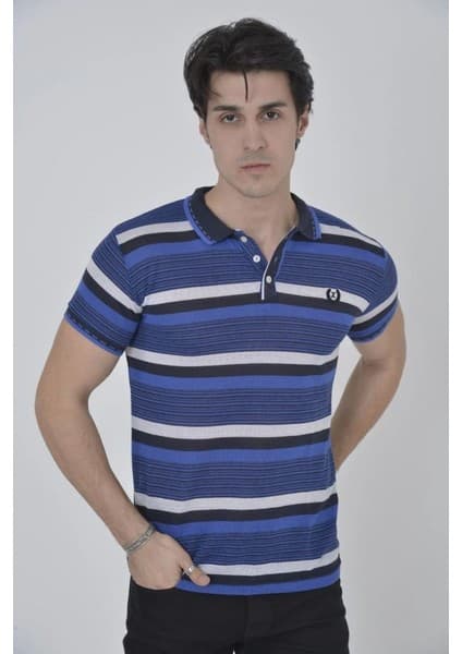 Tarz Yeri Erkek Polo Yaka tişört Slim Fit Dokuma Çizgili T-Shirt -