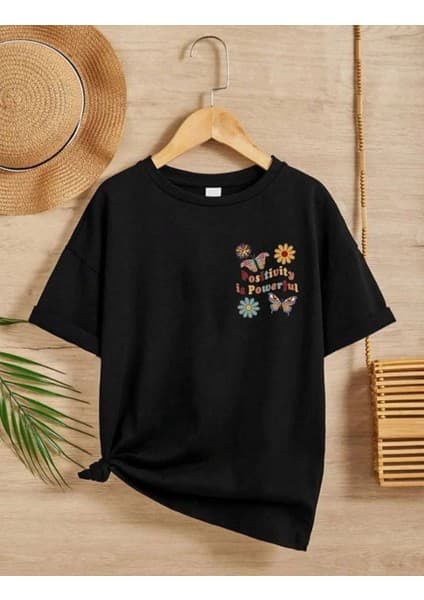 Tarz Yeri Kız Çocuk Bisiklet Yaka Baskılı T-Shirt -