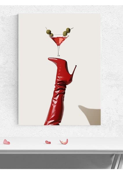 Red Martini, Kırmızı Martini ve Çizme, Pop Art Mutfak Poster - Afiş - Dekoratif Duvar
