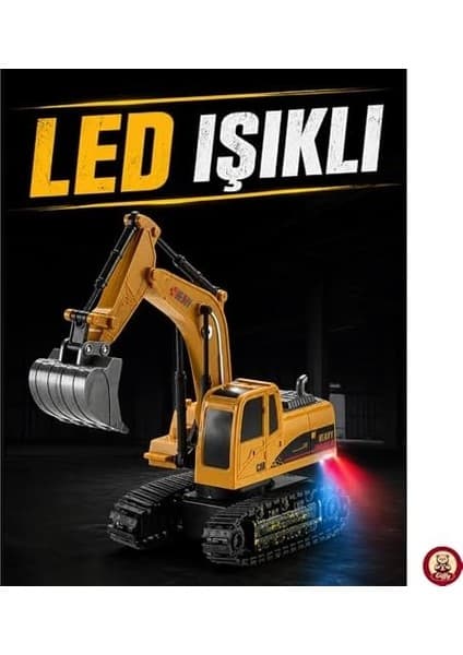 Oyuncak Şarjlı Işıklı Uzaktan Kumandalı Ekskavatör - Kepçesi Hareketli 1:24