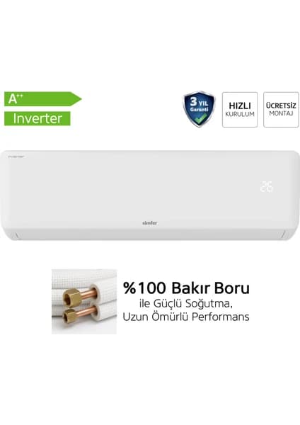 Simfer Split Klima A ++ Inverter 9.000 Btu R32 (Montaj Dahil)