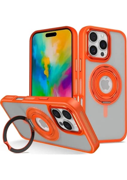 Techora Sale Mey Ithalat® iPhone 16 Pro Banza Magsafe Standlı Kapak - Turuncu