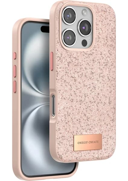 Techora Sale Mey Ithalat®   iPhone 16 Pro Max Bright Simli Kapak - Pembe