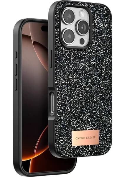 Techora Sale Mey Ithalat®   iPhone 16 Pro Bright Simli Kapak - Siyah