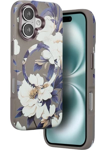 Techora Sale Mey Ithalat®   iPhone 16 Flower Series Magsafe Kapak - Gri