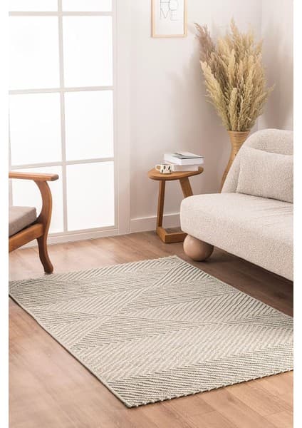 Retro Krem Krem Geometrik Desenli Tozumaz Salon Koridor Balkon Teras Bahçe Oturma Odası Halısı
