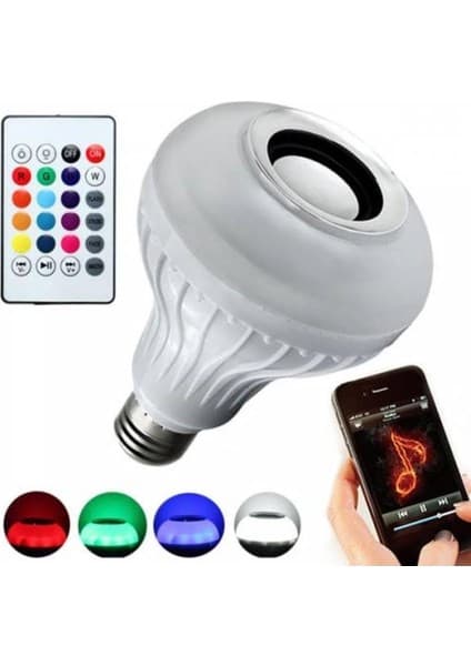 Bluetooth Hoparlörlü Kumandalı Rgb Akıllı LED Ampul 16 Renk Ampule Takılan Ses Bombası Çok