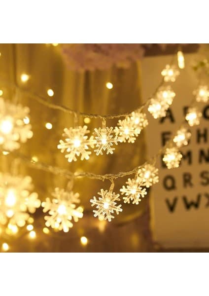 Coverzone 5 Metre LED Işıklı 28'li Kar Tanesi Işık Zinciri Dekoratif Pilli Aydınlatma Ev