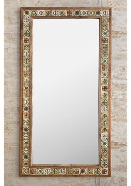 Oscar Stone Decor Ahşap Çerçeveli Mozaik Taş (Mermer) Ayna 63X123 cm Seramik Desenli