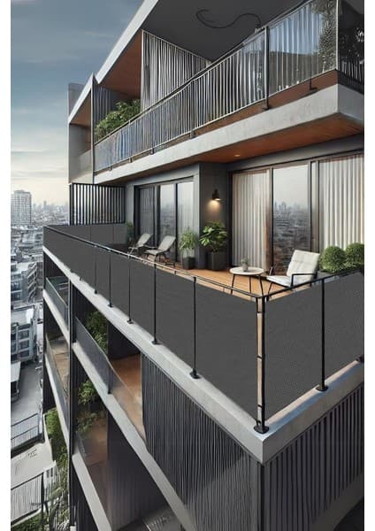 Nelazım 60CM x 2m Antrasit Balkon Bahçe Çit Brandası Su Itici, Uv Koruyucu, Dekoratif Örtü,