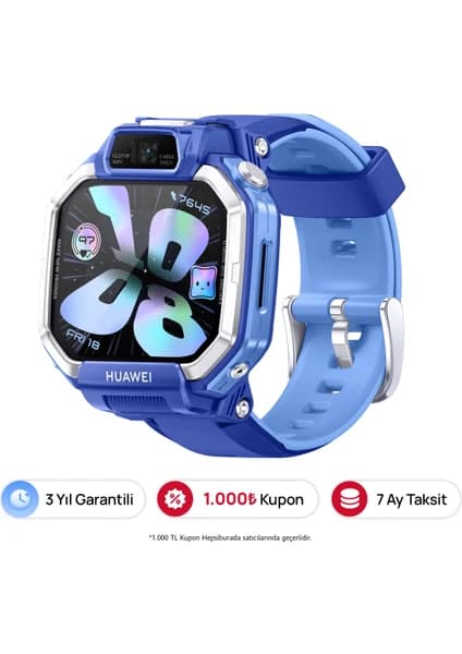 Huawei Watch Kids X1 Akıllı Çocuk Saati - Mavi, 360° Dönen Çift Kamera, Hd Görüşme, Hassas Konum Takibi