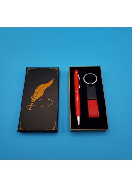 Ttt Kutulu Kırmızı Deri Anahtarlık ve Touchpen Tükenmez Kalem Hediye