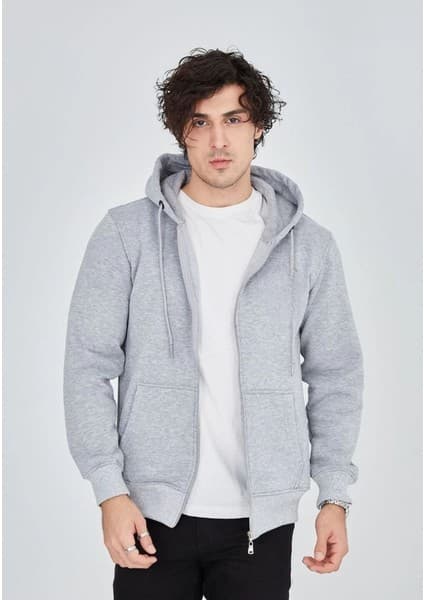 Velmora Fashion Erkek 3 İplik Pamuklu Kapüşonlu Tam Fermuarlı Cepli Hoodie Sweatshirt -