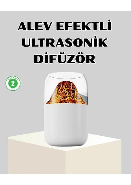 AyrStore Ultrasonik Alev Efektli Aromaterapi Difüzörü USB Şarjlı ve Otomatik Kapanma