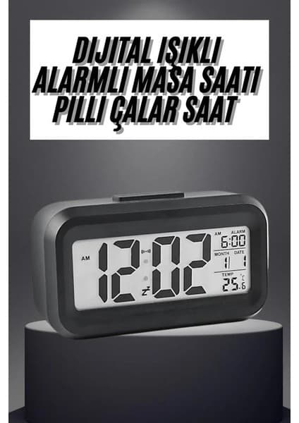 Teknodayım Gece Dijital Masa Saati Dijital Alarmlı LED Ekran Pilli Çalar