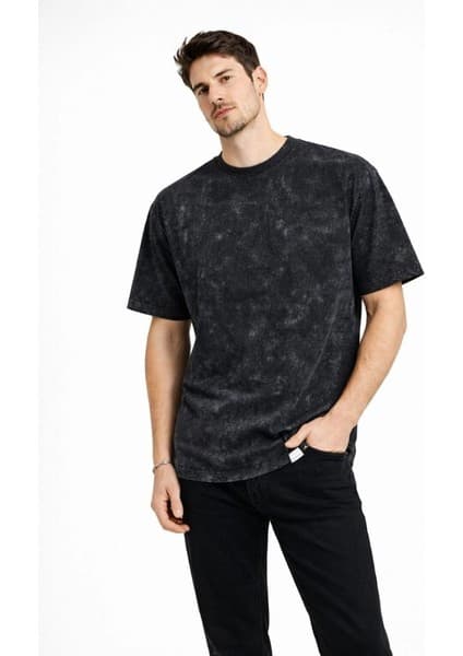 Velmora Fashion Erkek Asit Yıkama Bisiklet Yaka Kısa Kollu Oversize T-Shirt Tişört -