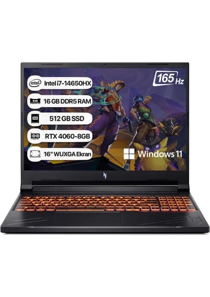 Acer Nitro V 16 ANV16-71-751Z Intel Core i7 14650HX 16GB 512GB SSD RTX4060 Windows 11 Home 16" Taşınabilir Bilgisayar NH.QTMEY.001