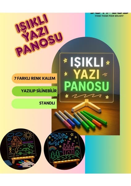 LED Işıklı Çizim Yazı Tahtası Ayarlanabilir Stant ve Kalemleri ile 20 x