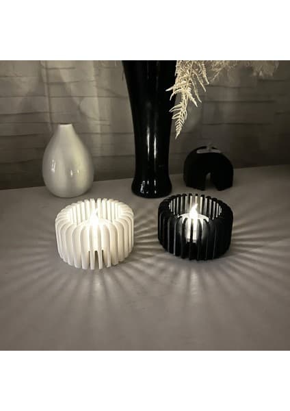 Bezos 3D Baskı Modern Çizgili Mumluk - Tealight Mumluk (1