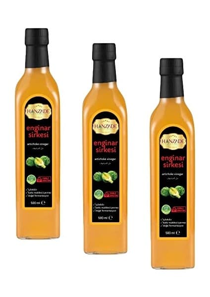 Şişe, Enginar Sirkesi 500 ml x 3 Adet Doğal Fermantasyon Içilebilir Katkısız